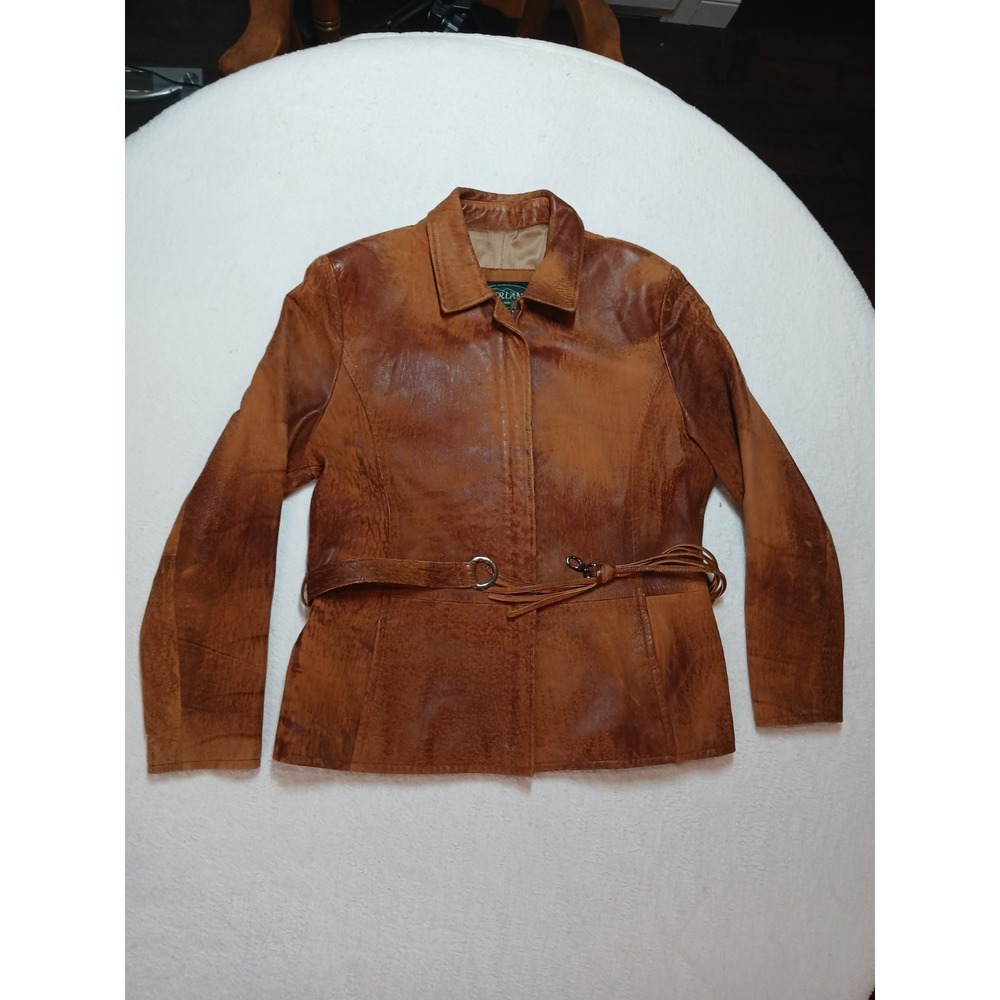 Women's Size Large Overland Leather Jacket With Waist Strap And Buckle Soft
